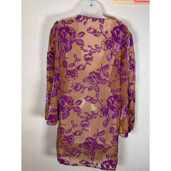NWT Velvet Burnout Floral Swim cover Robe Lightweight Sheer M Tie Front 90s Y2K - Picture 4 of 9
